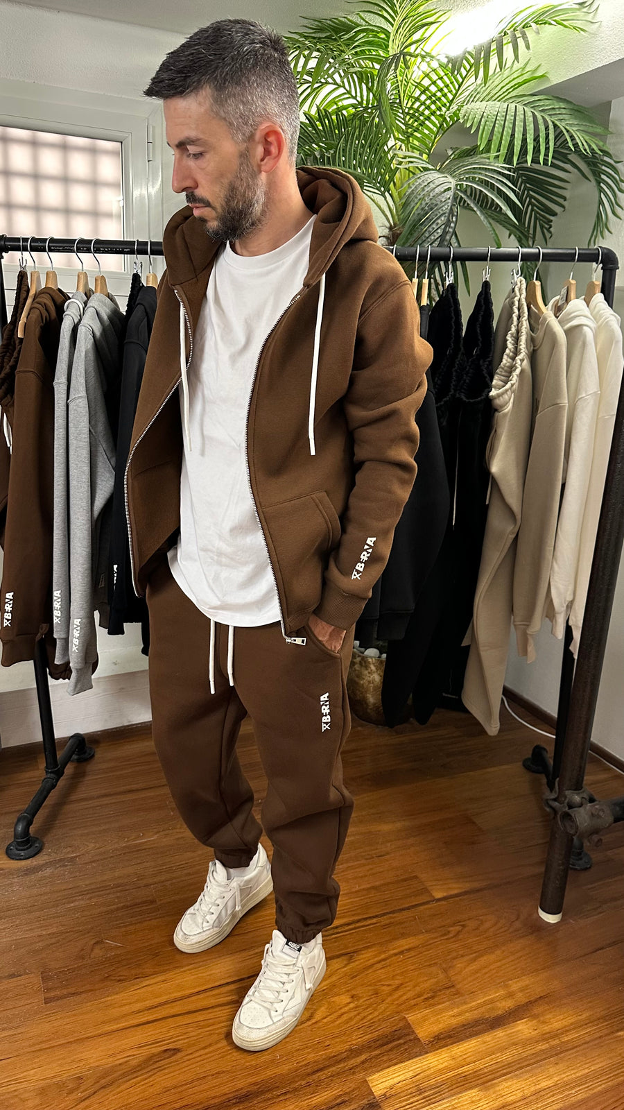 BERNA Felpa Zip Cappuccio Cioccolato