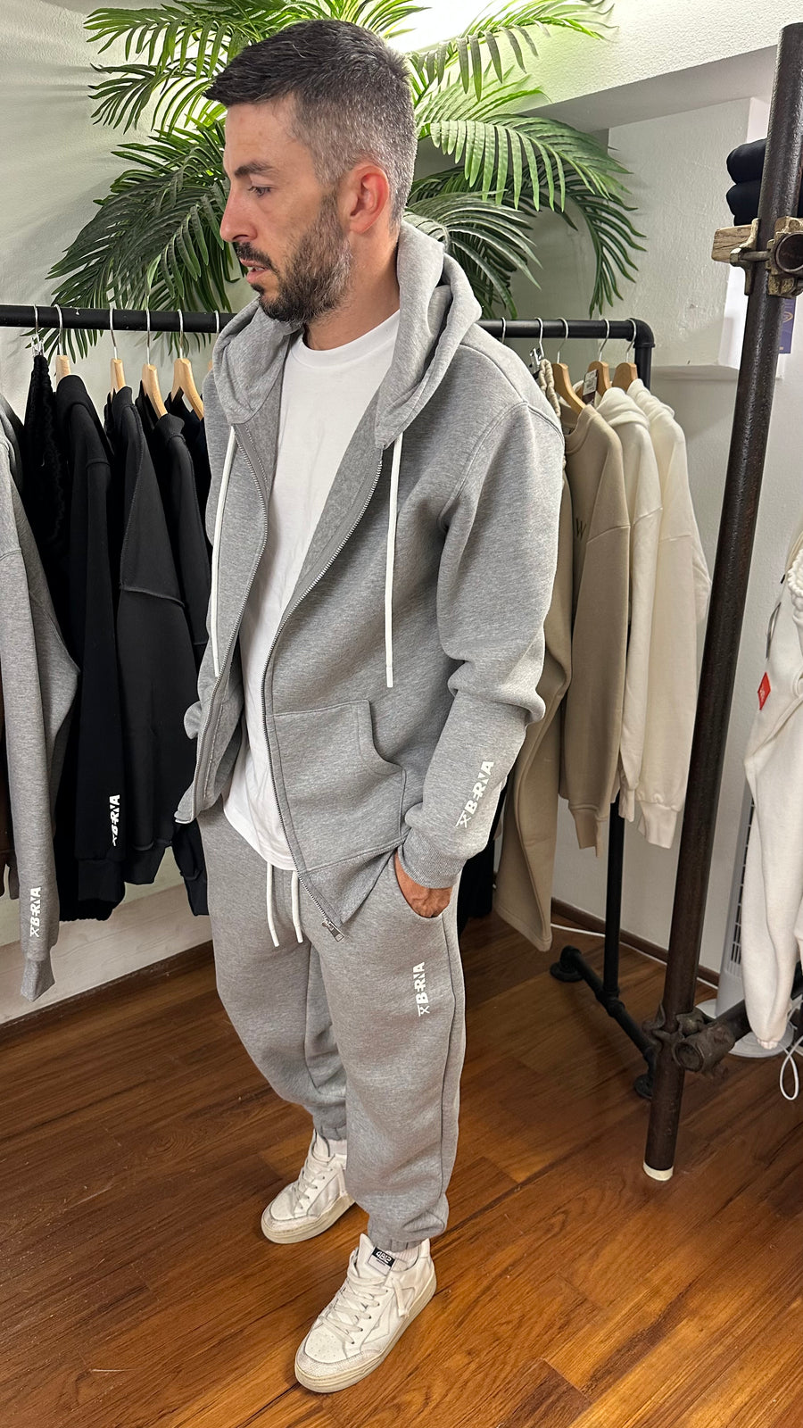 BERNA Felpa Zip Cappuccio Grigio Melange